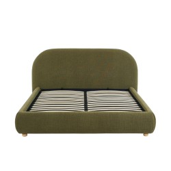 JELLY-Bett mit Stauraum 140x190 aus grünem Bouclé-Stoff, inklusive Lattenrost