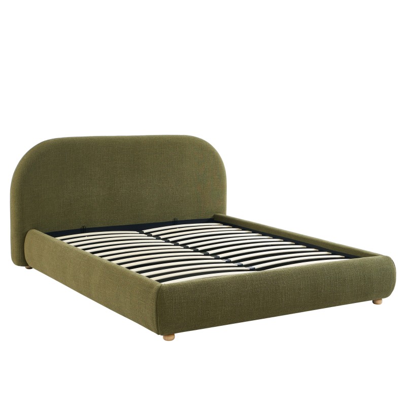 JELLY-Bett mit Stauraum 140x190 aus grünem Bouclé-Stoff, inklusive Lattenrost
