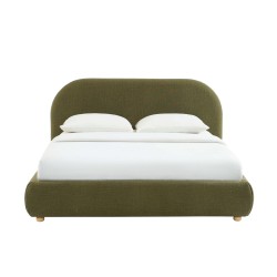 JELLY-Bett mit Stauraum 140x190 aus grünem Bouclé-Stoff, inklusive Lattenrost