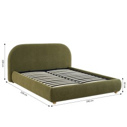 JELLY-Bett mit Stauraum 160x200, grüner Bouclé-Stoff, inklusive Lattenrost