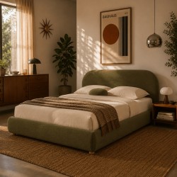 JELLY-Bett mit Stauraum 160x200, grüner Bouclé-Stoff, inklusive Lattenrost