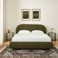 JELLY-Bett mit Stauraum 160x200, grüner Bouclé-Stoff, inklusive Lattenrost
