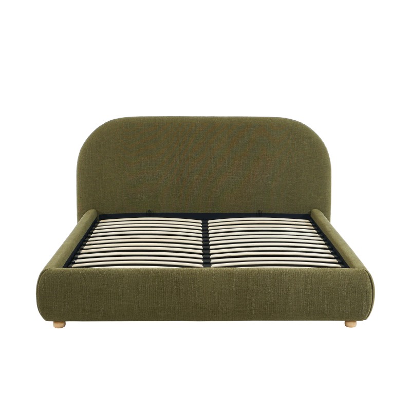JELLY-Bett mit Stauraum 160x200, grüner Bouclé-Stoff, inklusive Lattenrost