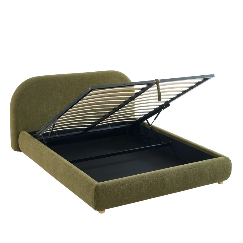 JELLY-Bett mit Stauraum 160x200, grüner Bouclé-Stoff, inklusive Lattenrost