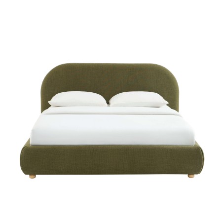 JELLY-Bett mit Stauraum 160x200, grüner Bouclé-Stoff, inklusive Lattenrost