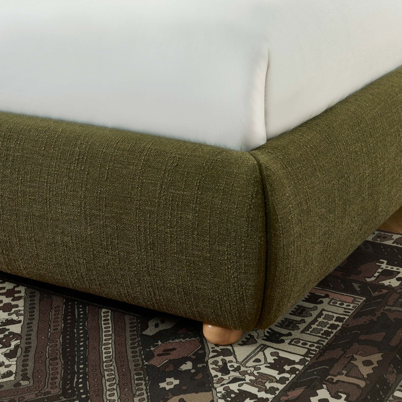 JELLY-Bett mit Stauraum 160x200, grüner Bouclé-Stoff, inklusive Lattenrost
