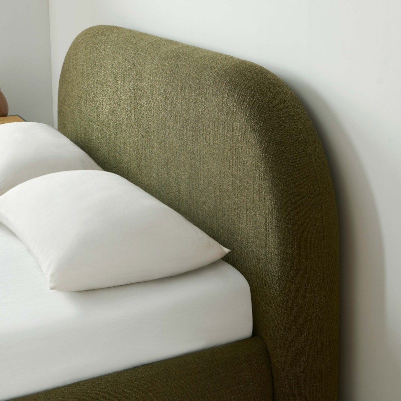 JELLY-Bett mit Stauraum 160x200, grüner Bouclé-Stoff, inklusive Lattenrost