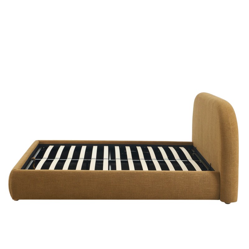 JELLY-Bett mit Stauraum 160x200, Bouclé-Stoff in Ocker, inklusive Lattenrost