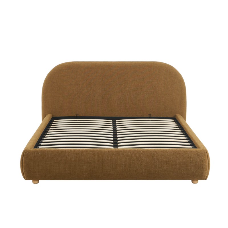 JELLY-Bett mit Stauraum 160x200, Bouclé-Stoff in Ocker, inklusive Lattenrost