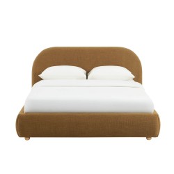JELLY-Bett mit Stauraum 160x200, Bouclé-Stoff in Ocker, inklusive Lattenrost