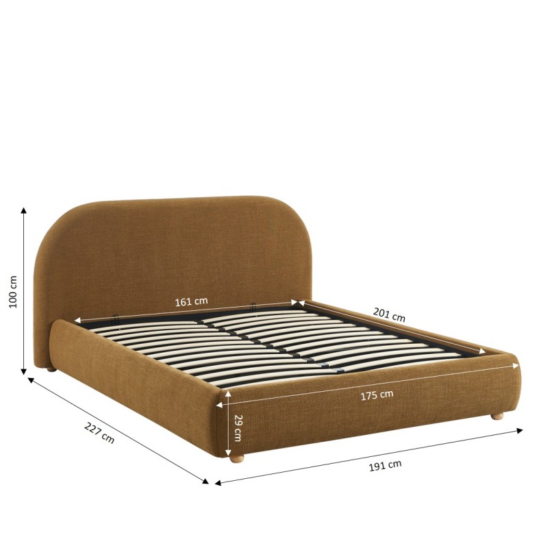 JELLY-Bett mit Stauraum 160x200, Bouclé-Stoff in Ocker, inklusive Lattenrost