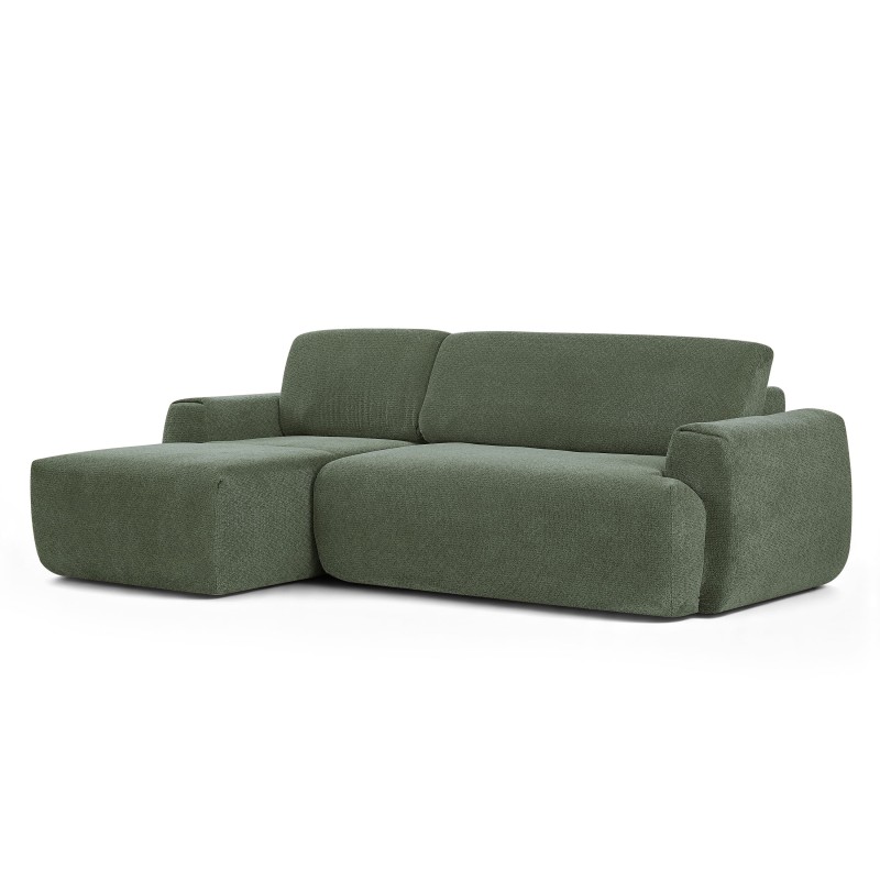 Canapé d'angle gauche compressé WESTA 4 places tissu chenille vert
