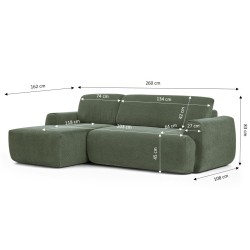 Canapé d'angle gauche compressé WESTA 4 places tissu chenille vert