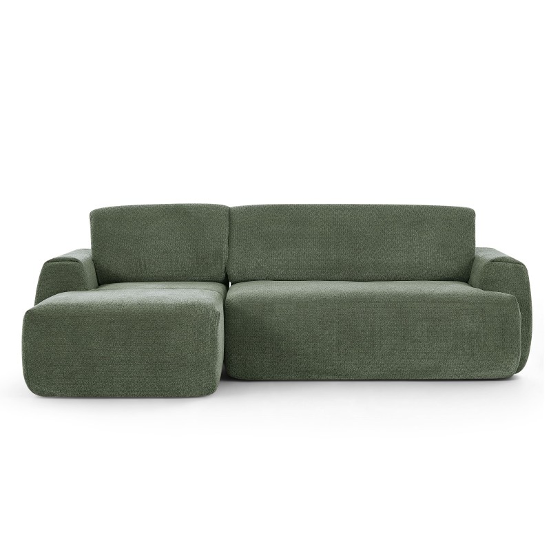 Canapé d'angle gauche compressé WESTA 4 places tissu chenille vert