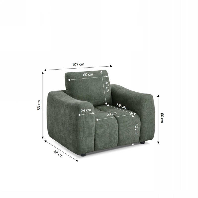 Fauteuil fixe KEREA 1 place tissu chenille vert