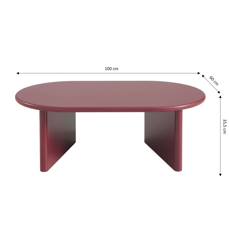 Table basse ovale KARIA effet laqué bordeaux