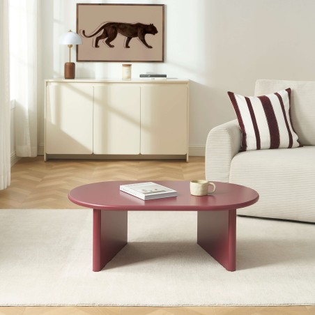 Ovaler Couchtisch KARIA in Bordeaux-Lackoptik