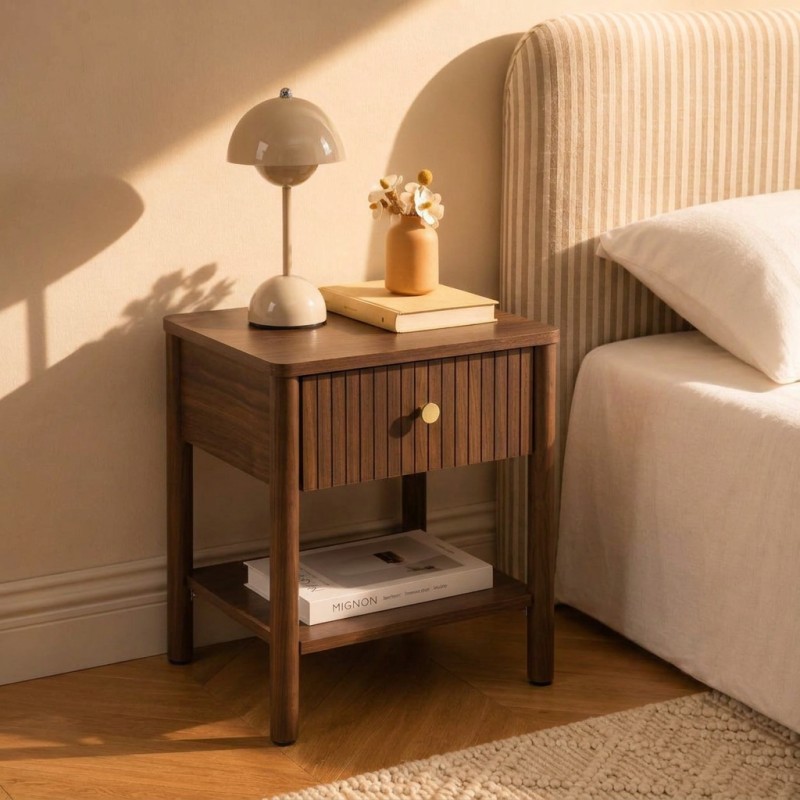 Nachttisch CLEO aus Eichenfurnier in Nussbaumoptik, 40 cm