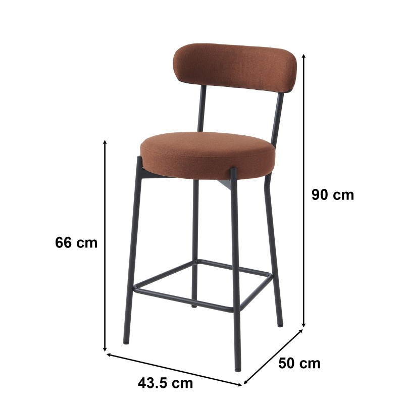 Lot de 2 tabourets de bar NOA tissu terracotta