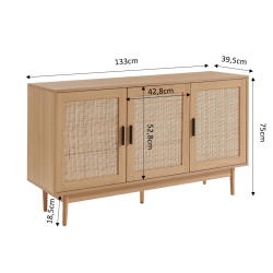 Buffet AMANA effet chêne et cannage rotin 130cm