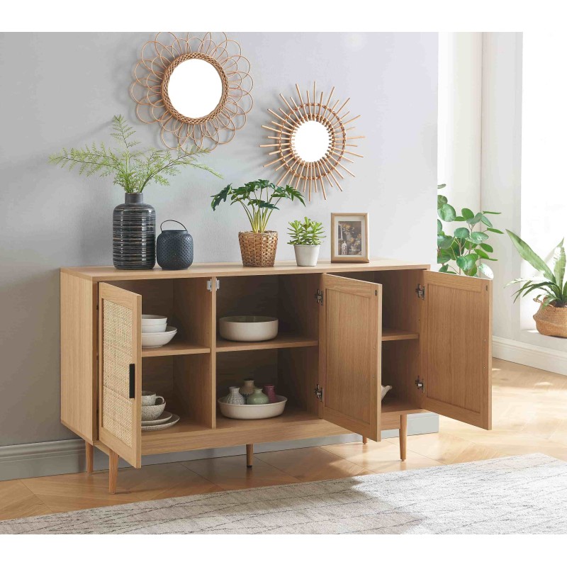 Buffet AMANA effet chêne et cannage rotin 130cm