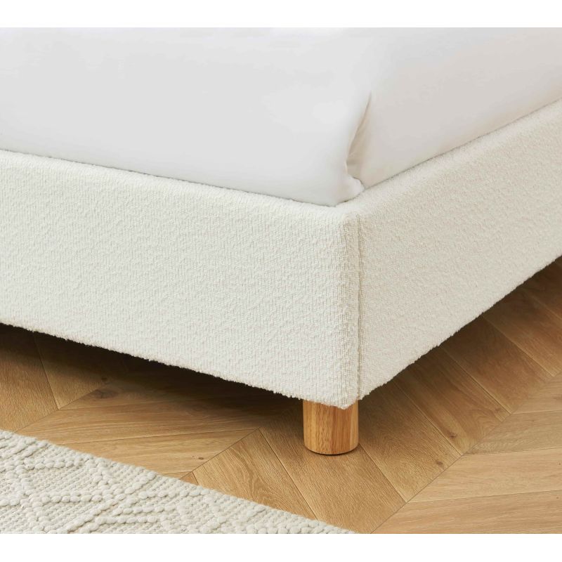 Lit coffre TSUKI bouclette écru et cannge sommier 160x200 inclus