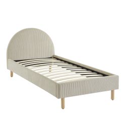 Lit enfant MAGNUS velours cotelé beige 90x190 sommier inclus