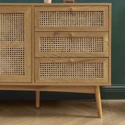 Buffet INES effet chêne et cannage rotin 150cm