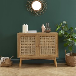 Buffet INES effet chêne et cannage rotin 90cm