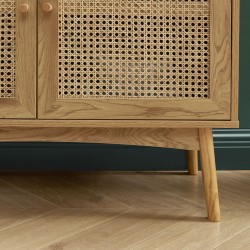 Buffet INES effet chêne et cannage rotin 90cm