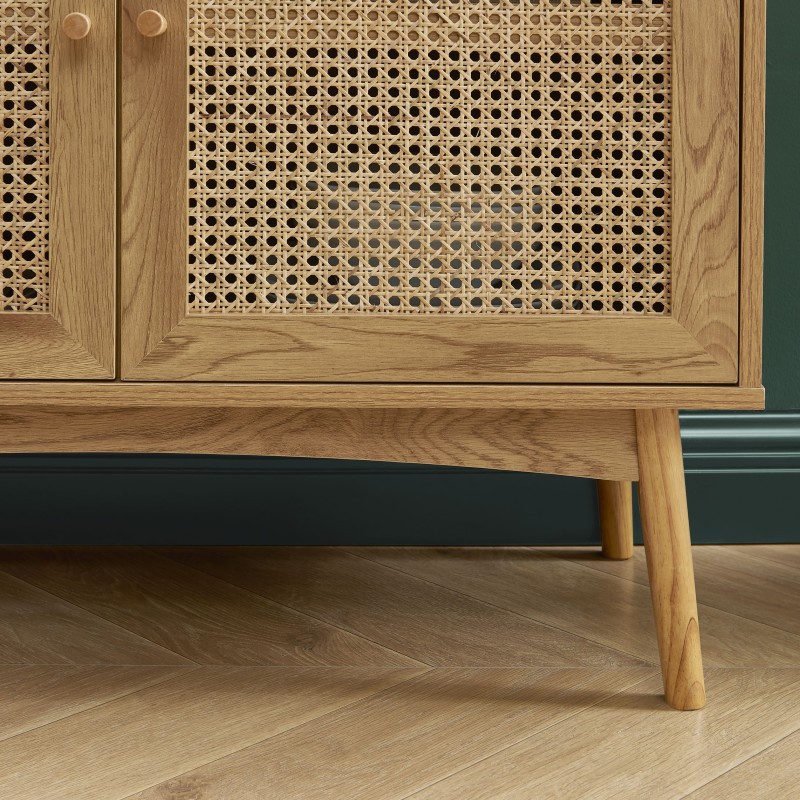 Buffet INES effet chêne et cannage rotin 90cm