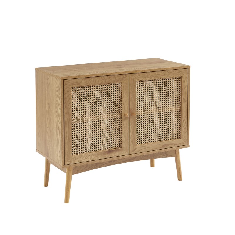 Buffet INES effet chêne et cannage rotin 90cm