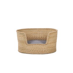 Panier ovale ATLAS pour chien et chat en jonc de mer coussin gris