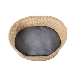 Panier ovale ATLAS pour chien et chat en jonc de mer coussin gris