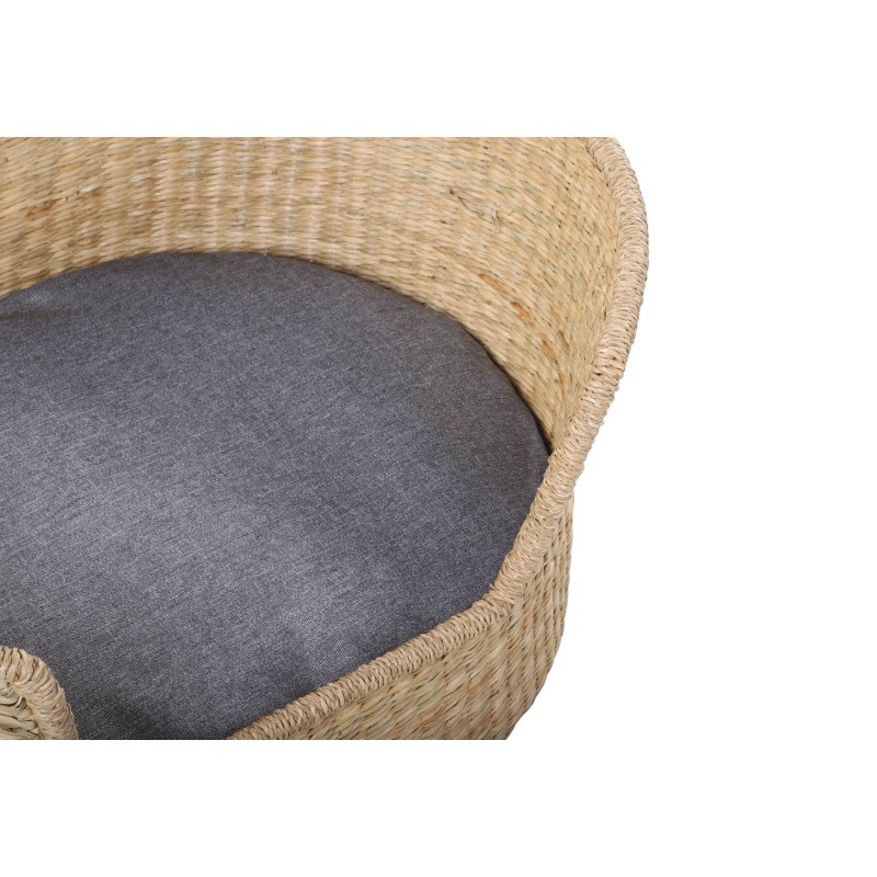 Panier ovale ATLAS pour chien et chat en jonc de mer coussin gris