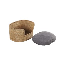 Panier ovale ATLAS pour chien et chat en jonc de mer coussin gris