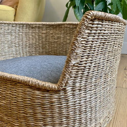 Panier ovale ATLAS pour chien et chat en jonc de mer coussin gris