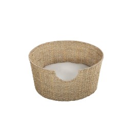 Panier rond  ATHENA pour chien et chat en jonc de mer coussin écru