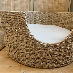 Panier rond  ATHENA pour chien et chat en jonc de mer coussin écru