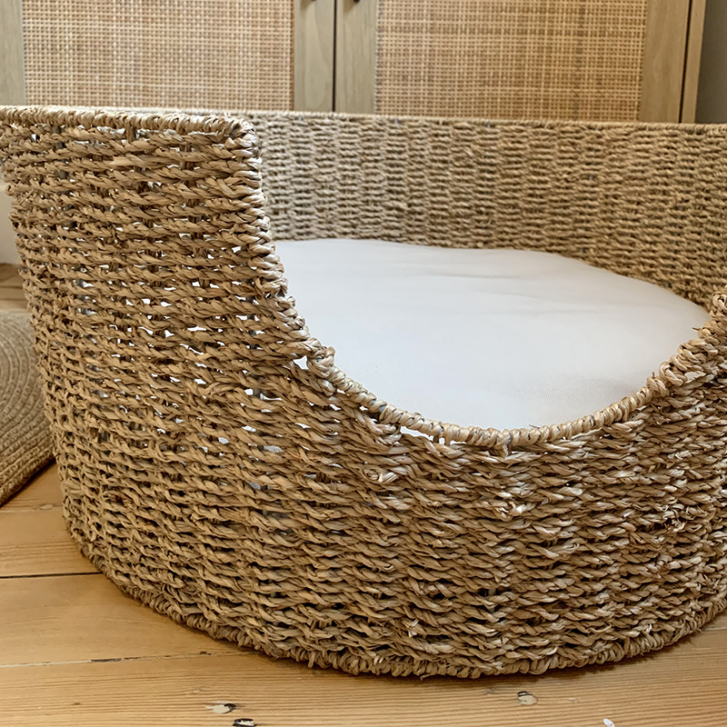 Panier rond  ATHENA pour chien et chat en jonc de mer coussin écru