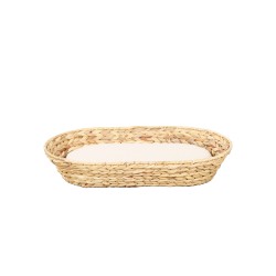 Panier ovale HELIOS pour chien et chat en jacinthe d'eau coussin écru