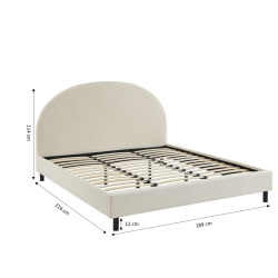 Lit double OLAF tissu bouclette écru 180x200 sommier inclus