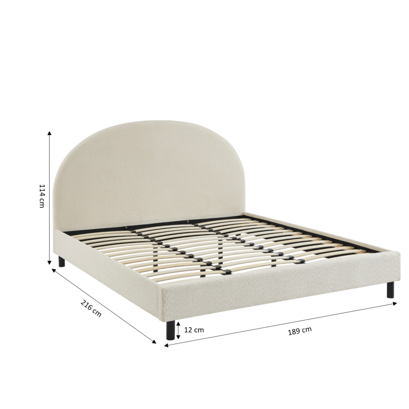 Lit double OLAF tissu bouclette écru 180x200 sommier inclus
