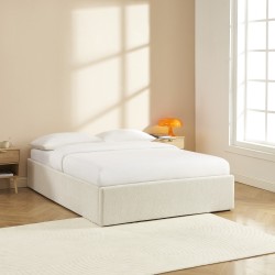 Lit coffre MARCY tissu chenille beige 140x190 sommier inclus