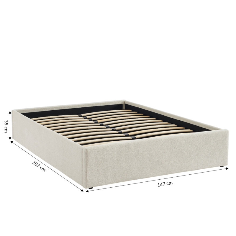 Lit coffre MARCY tissu chenille beige 140x190 sommier inclus