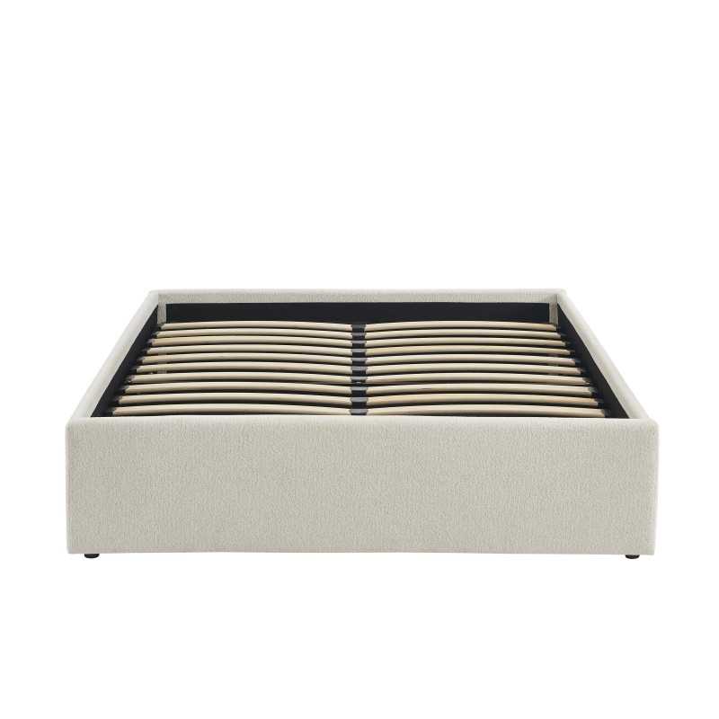 Lit coffre MARCY tissu chenille beige 140x190 sommier inclus