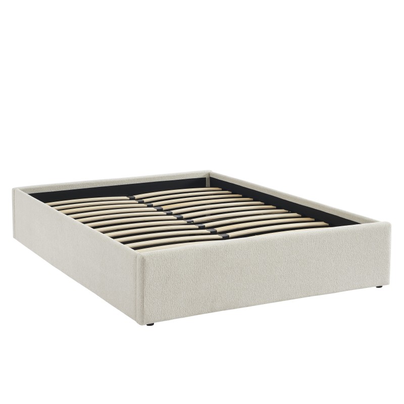 Lit coffre MARCY tissu chenille beige 140x190 sommier inclus