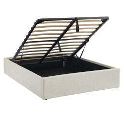 Lit coffre MARCY tissu chenille beige 140x190 sommier inclus