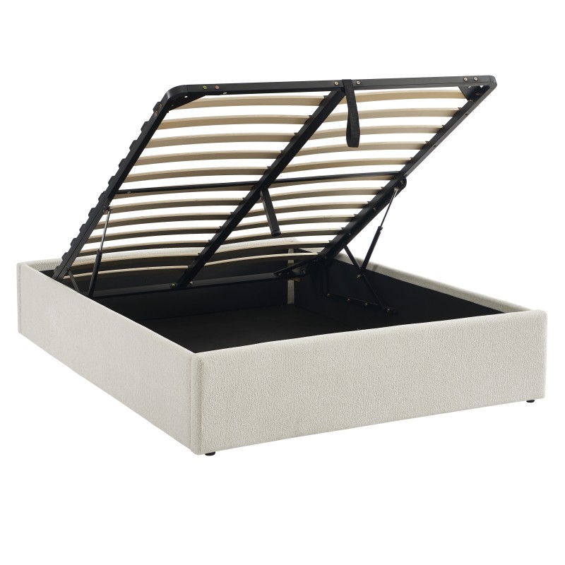 Lit coffre MARCY tissu chenille beige 140x190 sommier inclus