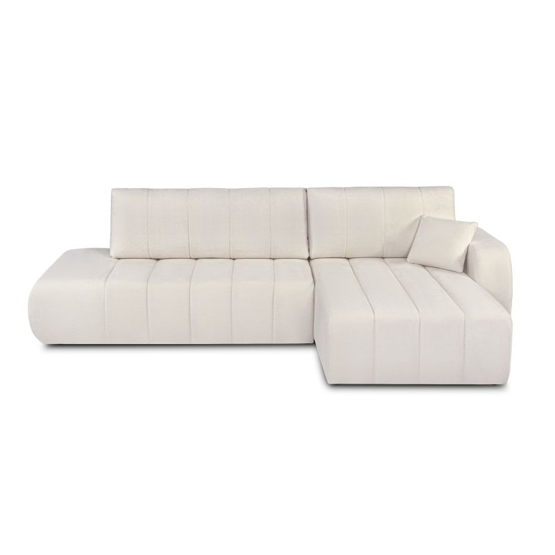 Canapé d'angle droit BELEM convertible tissu chenille écru 4 places